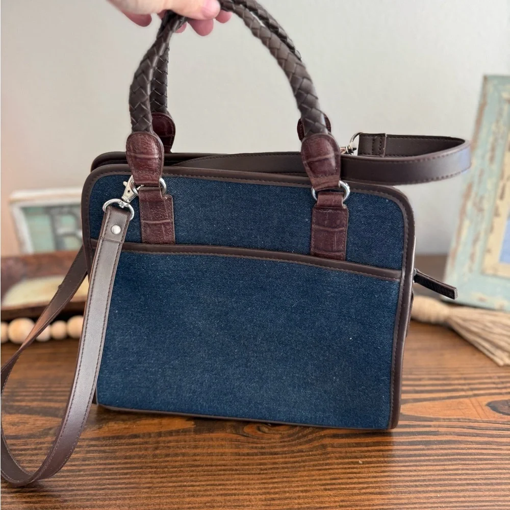 Vintage Denim Embroidered Mini Satchel Crossbody Bag Boho Western Purse Granny